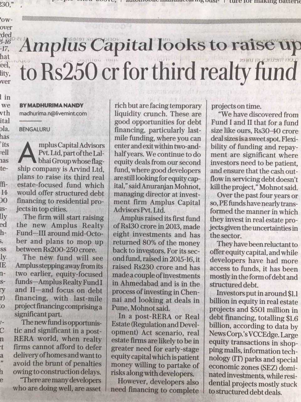 Amplus Capital looks to raise up to Rs250 cr for third realty fund